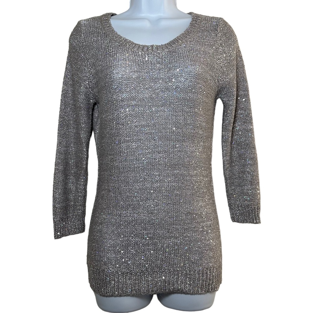 Deb Gray Sequined Y2K Sweater 3/4 Sleeves Lightweight Junior’s Medium